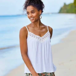 Top macramé col V, bretelles réglables