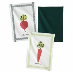 Torchons légumes + uni coton - lot de 3