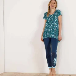 T-shirt asymétrique manches courtes – fleuri émeraude