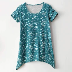 T-shirt asymétrique manches courtes – fleuri émeraude
