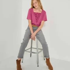 T-shirt boite brodé, manches courtes amples