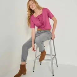 T-shirt boite brodé, manches courtes amples