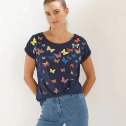 T-shirt boite, imprimé papillons