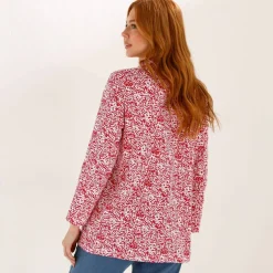 T-shirt boutonné imprimé manches longues, forme tunique