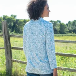 T-shirt boutonné imprimé manches longues, forme tunique