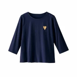 T-shirt boutonné uni broderie coeur en coton biologique(**)