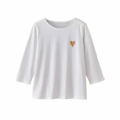 T-shirt boutonné uni broderie coeur en coton biologique(**)