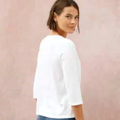 T-shirt boutonné uni broderie coeur en coton biologique(**)