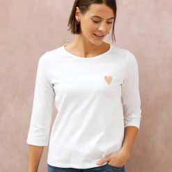 T-shirt boutonné uni broderie coeur en coton biologique(**)