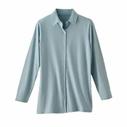T-shirt boutonné uni manches longues, forme tunique