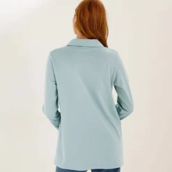 T-shirt boutonné uni manches longues, forme tunique