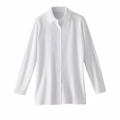 T-shirt boutonné uni manches longues, forme tunique
