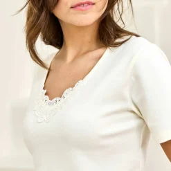 T-shirt chaleur manches courtes col en dentelle - lot de 2