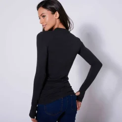 T-shirt chaleur manches longues avec trous pour les pouces- col cheminée