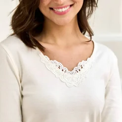 T-shirt chaleur manches longues col en dentelle - lot de 2