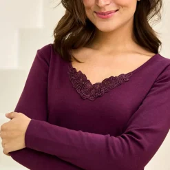 T-shirt chaleur manches longues col en dentelle - lot de 2
