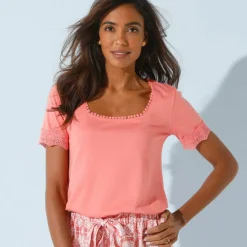 T-shirt col carré galon fantaisie