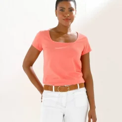 T-shirt col carré, manches courtes