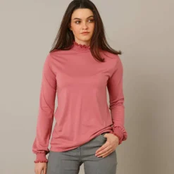 T-shirt col montant manches smockées