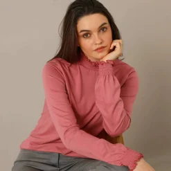 T-shirt col montant manches smockées