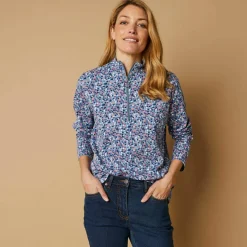 T-shirt col montant zippé imprimé