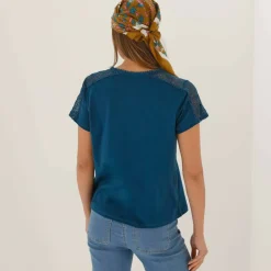 T-shirt col rond dentelle