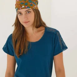 T-shirt col rond dentelle