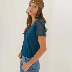 T-shirt col rond dentelle
