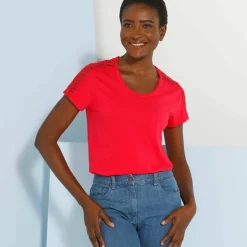 T-shirt col rond dentelle