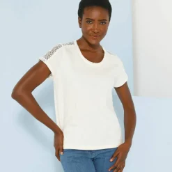 T-shirt col rond dentelle