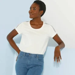 T-shirt col rond dentelle