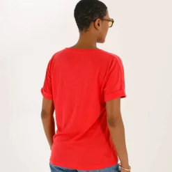 T-shirt col rond en lin mélangé, manches courtes