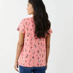 T-shirt col rond imprimé fleuri coton