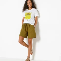 T-shirt col rond imprimé palmier, volume loose