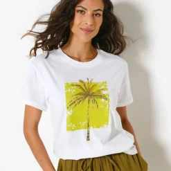T-shirt col rond imprimé palmier, volume loose