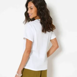 T-shirt col rond imprimé palmier, volume loose