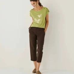 T-shirt col rond imprimé papillon doré