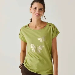 T-shirt col rond imprimé papillon doré