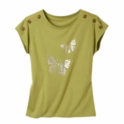 T-shirt col rond imprimé papillon doré