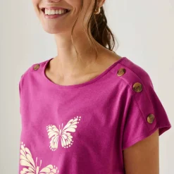 T-shirt col rond imprimé papillon doré