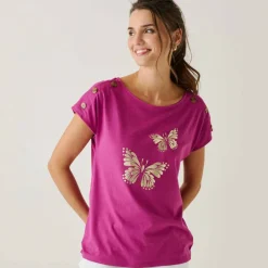 T-shirt col rond imprimé papillon doré