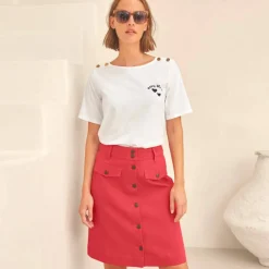 T-shirt col rond, imprimé placé