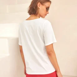 T-shirt col rond, imprimé placé
