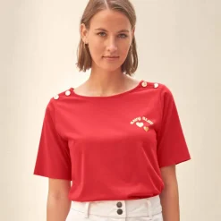 T-shirt col rond, imprimé placé