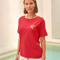 T-shirt col rond, imprimé placé