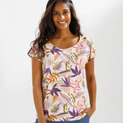T-shirt col rond imprimé tropical