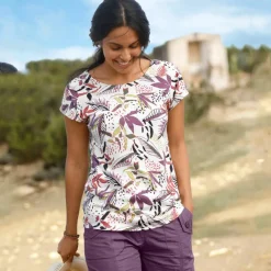 T-shirt col rond imprimé tropical