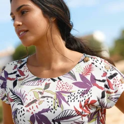T-shirt col rond imprimé tropical