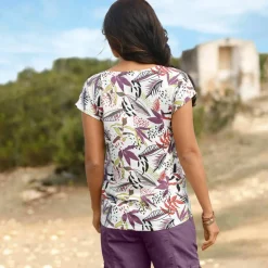 T-shirt col rond imprimé tropical