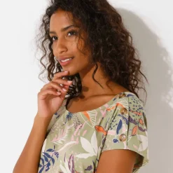 T-shirt col rond imprimé tropical